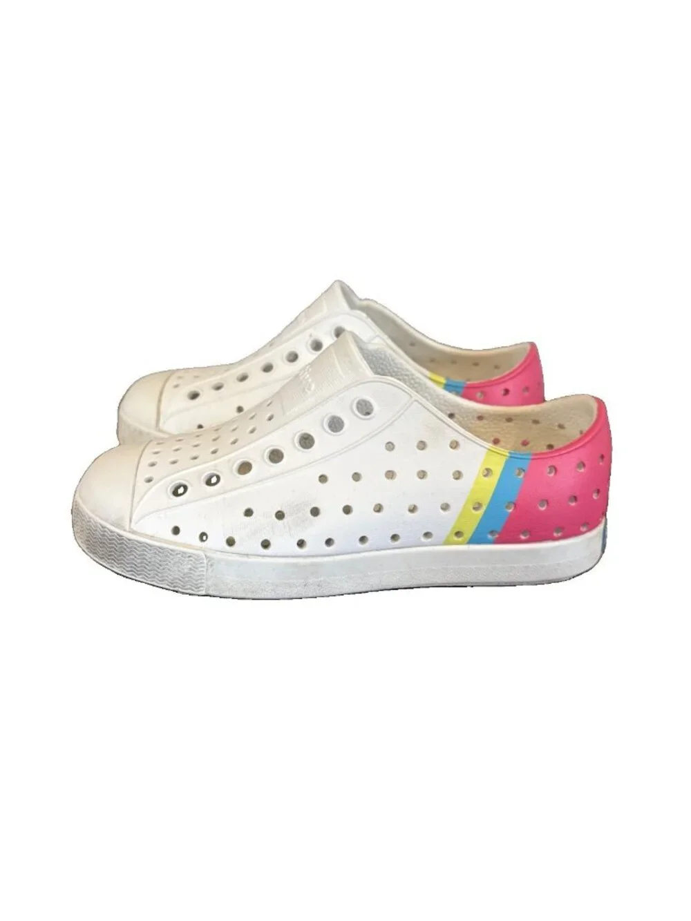 NATIVE Jefferson Toddler Size C10 Boxfish Slip On Play Rubber Shoes - White Pink
